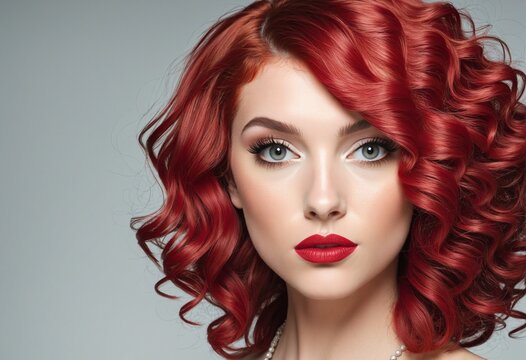 Stunning beauty model showcasing artful make-up and wavy hair in closeup at a glamorous beauty parlour