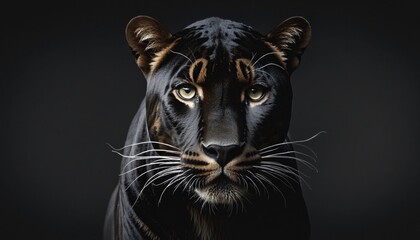 Majestic portrait of a beautiful black panther with fierce eyes and powerful fangs