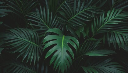 Vibrant and Organic Green Leaf Pattern with Abstract Palm and Monstera Leaves on a Bright Purple Background, Perfect for a Tropical Forest Theme