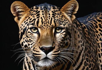 Obraz premium Close-up portrait of a fierce black panther with snarling fangs and intense eyes on a dark background