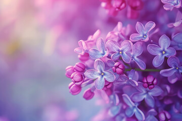 Fototapeta premium Blooming purple lilac flowers background, close up