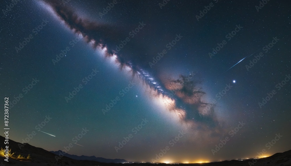 Wall mural an illuminating cosmic scene with a luminous galaxy and twinkling stars