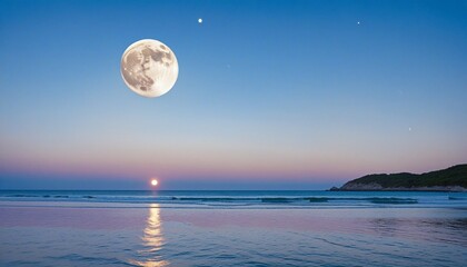 Ocean Sunset: Vibrant Wallpaper Design with Tropical Landscape and Moonlit Ocean Illustration