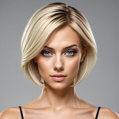 Exquisite portrait of a radiant young woman with blonde hair in vector illustration format