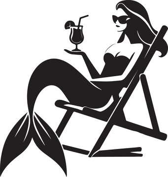 mermaid relaxing with cocktail clip art preview