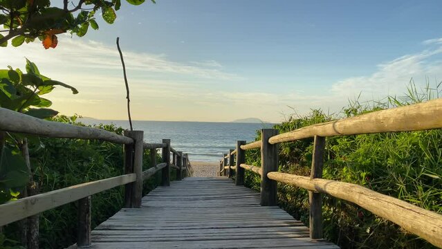 Beautiful and peaceful sunrise at Quatro Ilhas beach, Florianopolis, Brazil