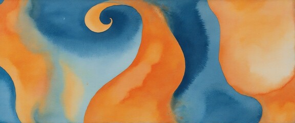 Creating a vibrant watercolor gradient from fiery orange to deep cerulean with added texture and transparent overlays