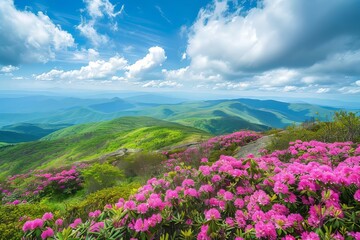 Fototapeta premium Summer views of the Roan Mountain balds along the Appalachian Trail between North Carolina and Tennessee.
