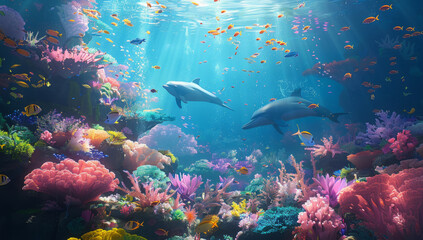 Fototapeta premium Coral Reef's landscape anime style 