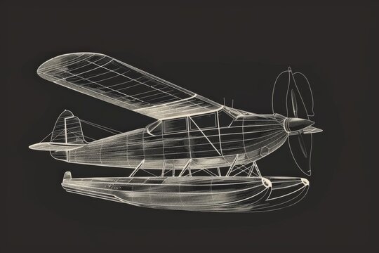white seaplane on black background clip art preview