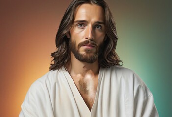 Fototapeta premium Jesus Christ in front of an abstract modern colored background