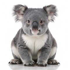 Fototapeta premium Young koala, Phascolarctos cinereus, 14 months old, sitting in front of white background 