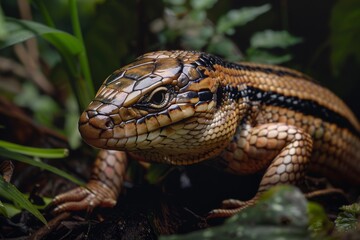 Naklejka premium Blue-tongued Skink, Macro,Left side view