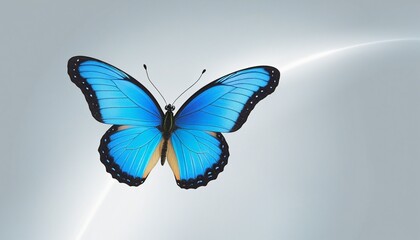 Bright Blue Butterfly on White Gray Background