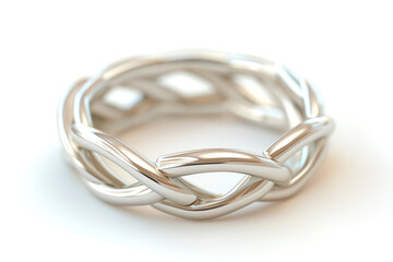 Naklejka premium Isolated photo closeup of wedding ring made of white gold, white background
