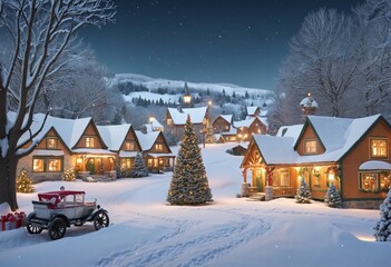 Fototapeta premium christmas village illustration