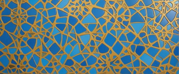 Abstract blue gold mosaic tile wall texture background illustration 