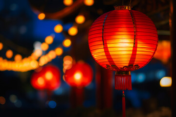 Chinese red lantern in the night of Chinese New Year of happiness
