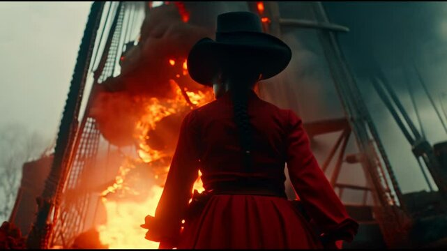 woman in a boat fire