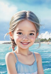 illustration of cute smiling girl, portrait