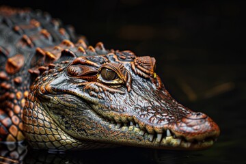Obraz premium Mystic portrait of Nile Crocodile, full body view, isolated on black background