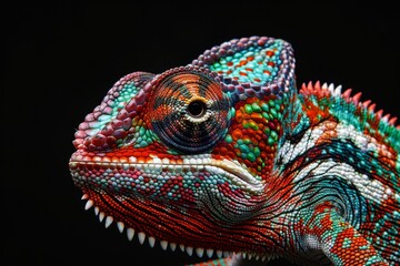 Obraz premium Mystic portrait of Panther Chameleon, full body view, isolated on black background