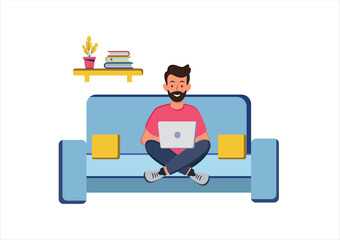 
Man sitting on a sofa holding a laptop