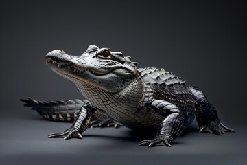 Naklejka premium the beside view American Alligator, left side view, white copy space on right, isolated on black background