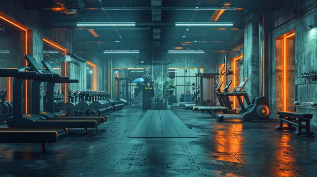 Rows of diverse machines fill the gym, creating a dynamic and bustling environment as people exercise and push their limits.