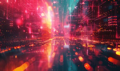 Abstract digital grid in neon shades