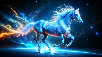 Fototapeta premium Majestic Space Equine: A Mystical Horse Galloping with Cosmic Energy Sparks