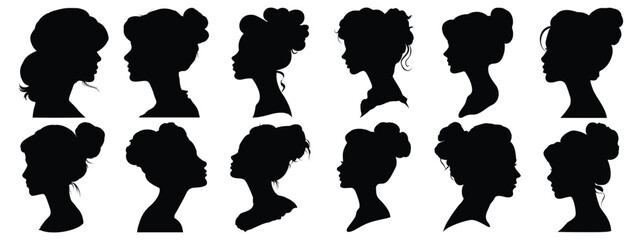 Woman avatar silhouettes set, pack of vector silhouette design, isolated background
