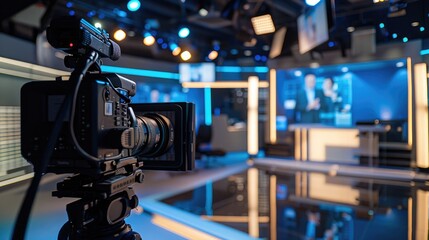 Fototapeta premium Newsroom background: the dynamic environment where stories unfold, the flow of information, and the technology driving modern news dissemination.