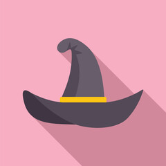 Fototapeta premium Gray witch hat with golden belt casting shadow on pink background