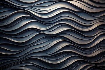 Fototapeta premium Dark wavy abstract pattern of flowing black curves on a dark grey background, creating a moody and dynamic texture perfect for wallpaper or design elements.
