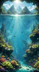 Canvas schilderij A stunning underwater image of a vibrant coral reef teeming with colorful marine life AI generated abstraction AI generated