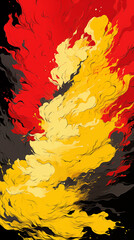 Obraz premium Yellow Fluid Drained Paint on Red Background, Abstract Image, Texture, Pattern Background, Wallpaper, Background, Cell Phone Cover and Screen, Smartphone, Computer, Laptop, 9:16 and 16:9 Format - PNG