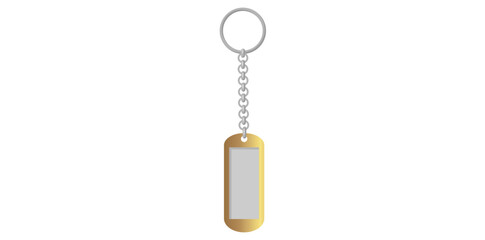 Realistic Blank Golden Key Chain With Metal Ring Vector Illustration.	