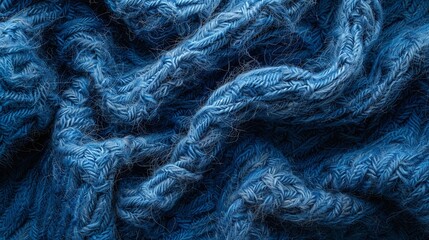 Fototapeta premium Blue cable-knit fabric background. Close-up texture for design and print. Abstract fabric concept.