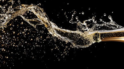 Fototapeta premium Product shot of a splashing champagne, isolated black background