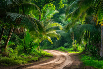 Obraz premium Ground rural road in the middle of tropical jungle