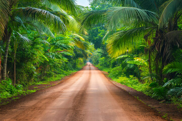 Obraz premium Ground rural road in the middle of tropical jungle