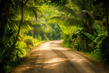 Obraz premium Ground rural road in the middle of tropical jungle
