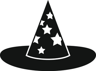 Fototapeta premium Black and white simple icon logo of a magician hat with stars