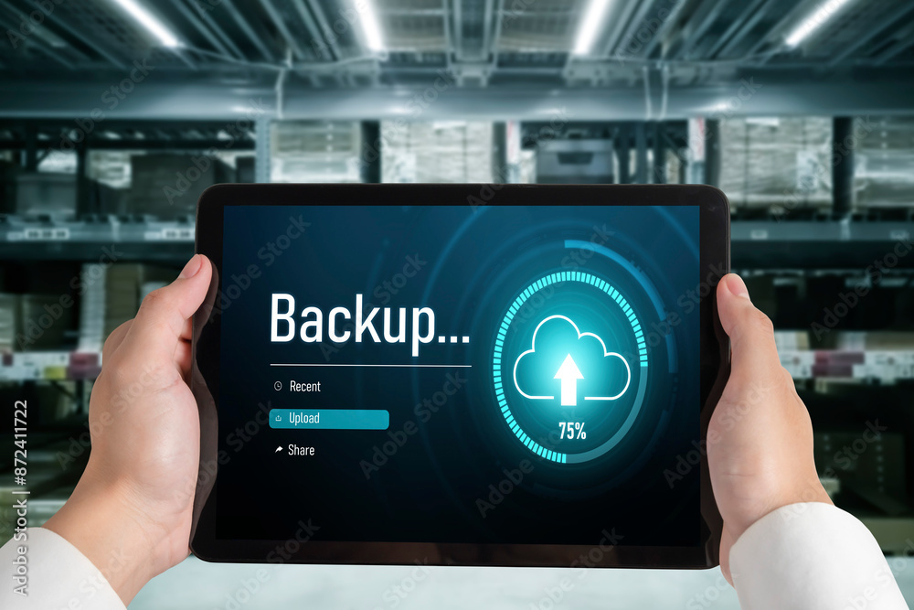 Poster backup storage data internet technology business concept. database storage cloud technology file dat