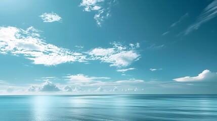 Calm Ocean with Blue Sky and White Clouds.