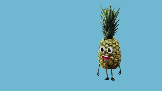 3D animation of a pineapple character idle on a solid background. Ideal for digital projects, advertisements, educational content, and social media.