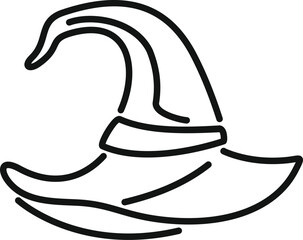 Simple line drawing of a witch's hat with a curved brim, perfect for halloween projects