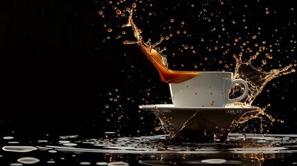 Product shot of a splashing coffee, isolated black background