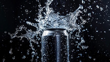 Product shot of a splashing energy drink, isolated black background